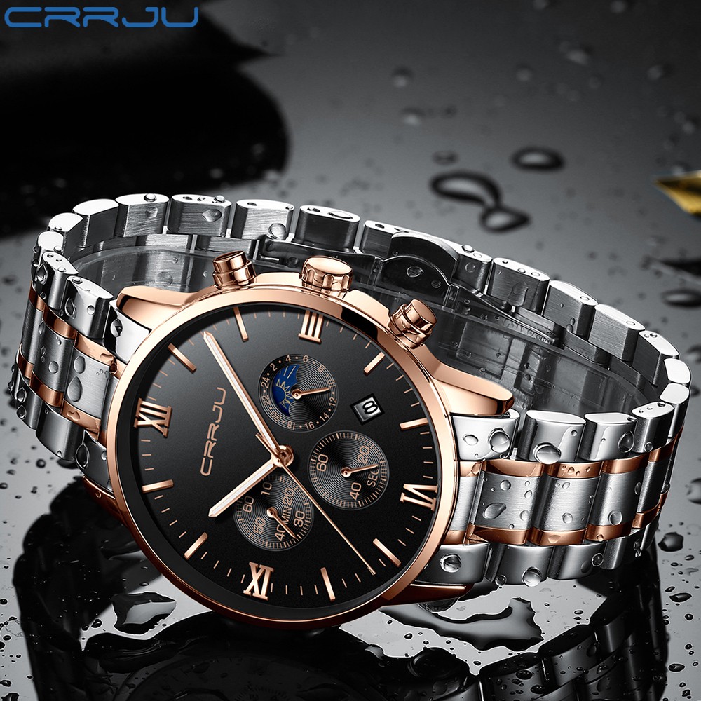 Đồng Hồ Quartz CRRJU 2159S Dây Thép Không Gỉ Không Thấm Nước Thời Trang Cho Nam