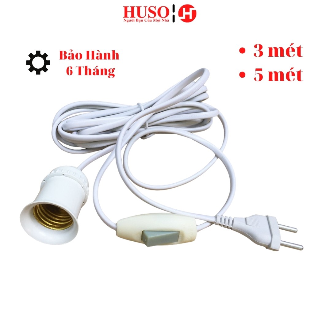 Đui Đèn Liền Dây NIVAL 5A -250V, Đui Đèn Chịu Nhiệt, Chịu M,ưa, Có Công Tắc Dạ Quang - HUSO