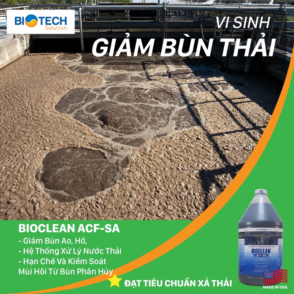 Hàng Mỹ - Vi Sinh Xử Lý Giảm Bùn Thải - Bioclean ACF-SA   chai gallon 4 lít