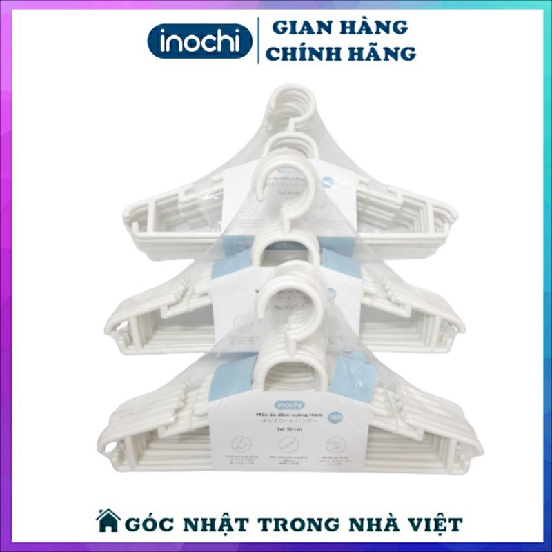 [Set 10] Móc Quần Áo Nhựa Người Lớn Hara 180 Tiện Lợi, Móc Áo Đầm Vuông Cao Cấp Inochi