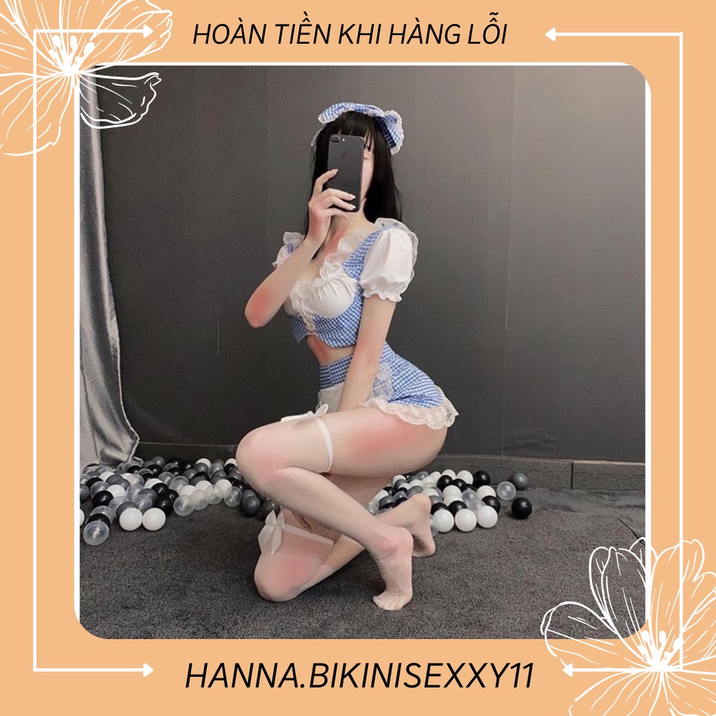 Đồ ngủ cosplay hầu gái, set hầu gái kẻ caro xanh cao cấp 1254, Hanna.bikinisexxy11 | BigBuy360 - bigbuy360.vn