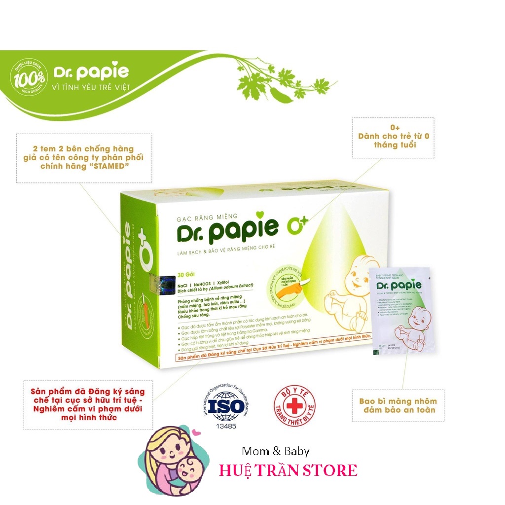 Gạc rơ lưỡi Dr Papie vệ sinh răng miệng cho bé (hộp 30 gói)