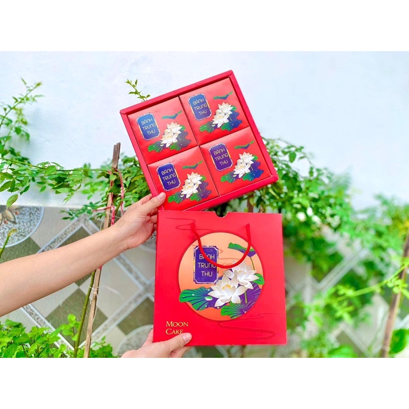 Set hộp và túi đựng bánh trung thu 4 bánh 150-200gr