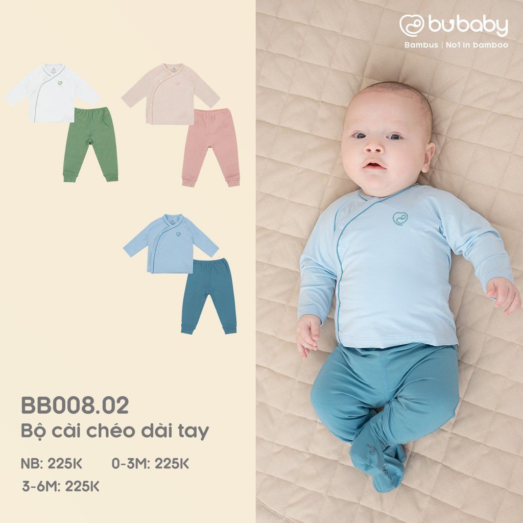 Bộ sơ sinh sợi tre BuBaby cài chéo BB008.02 + BB008.03