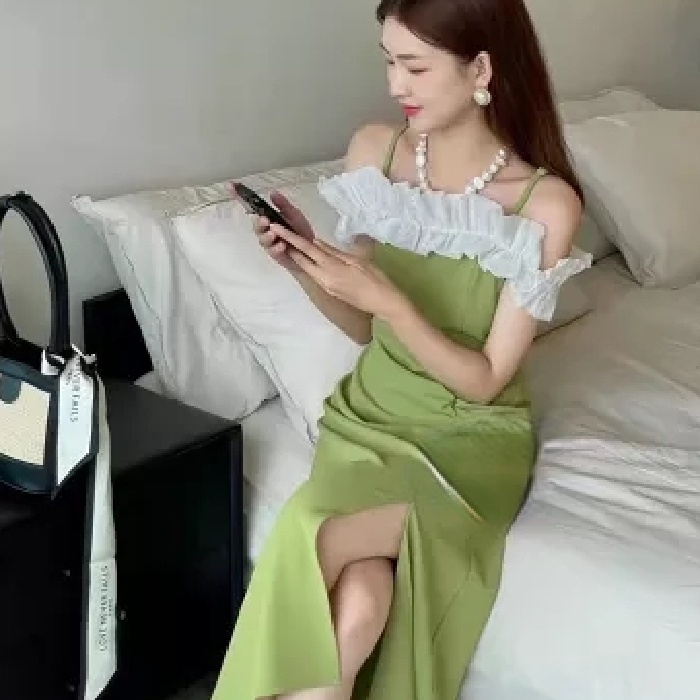 Đầm Chữ A Cổ Yếm Lưng Cao Phong Cách Hàn Quốc Dành Cho Nữ