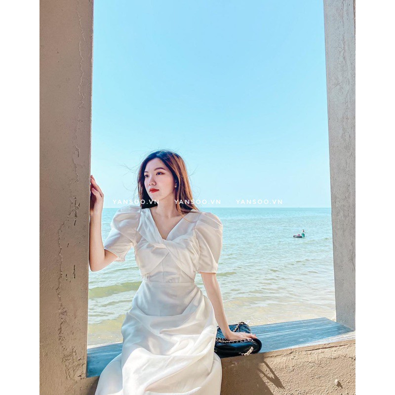 219💙  TRẮNG DÁNG XUÔNG NGỰC  XOẮN CỔ V CỰC CHẢNH( Váy xinh dự tiệc - đi biển ) Full size SML | BigBuy360 - bigbuy360.vn