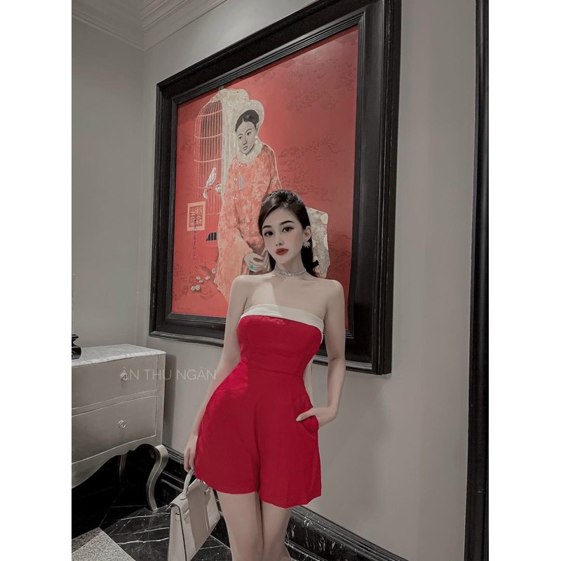 JUMPSUIT ĐỎ - ĐEN PHỐI MÀU