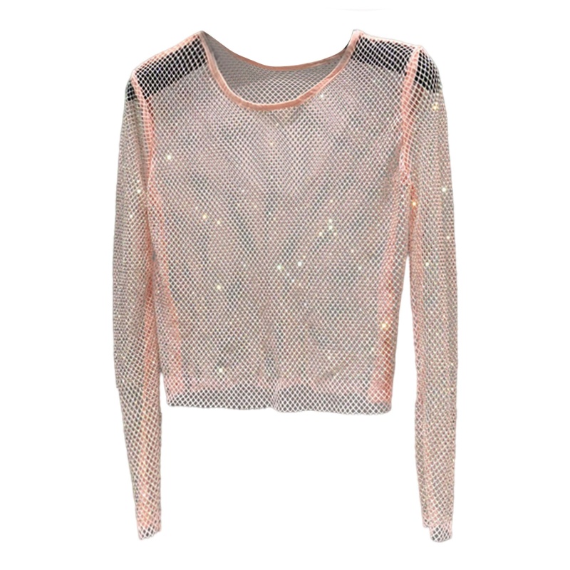 Áo Lưới Tay Dài Đính Đá Lấp Lánh Quyến Rũ Cho Nữ