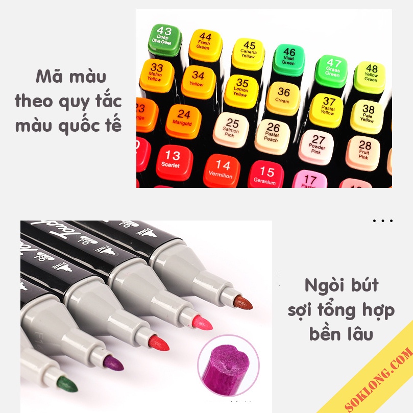 Bút màu dạ Marker Touch Cool chuyên nghiệp 60/48/30/24/12 màu 2 đầu HC1 tô màu hightlight kèm túi họa cụ