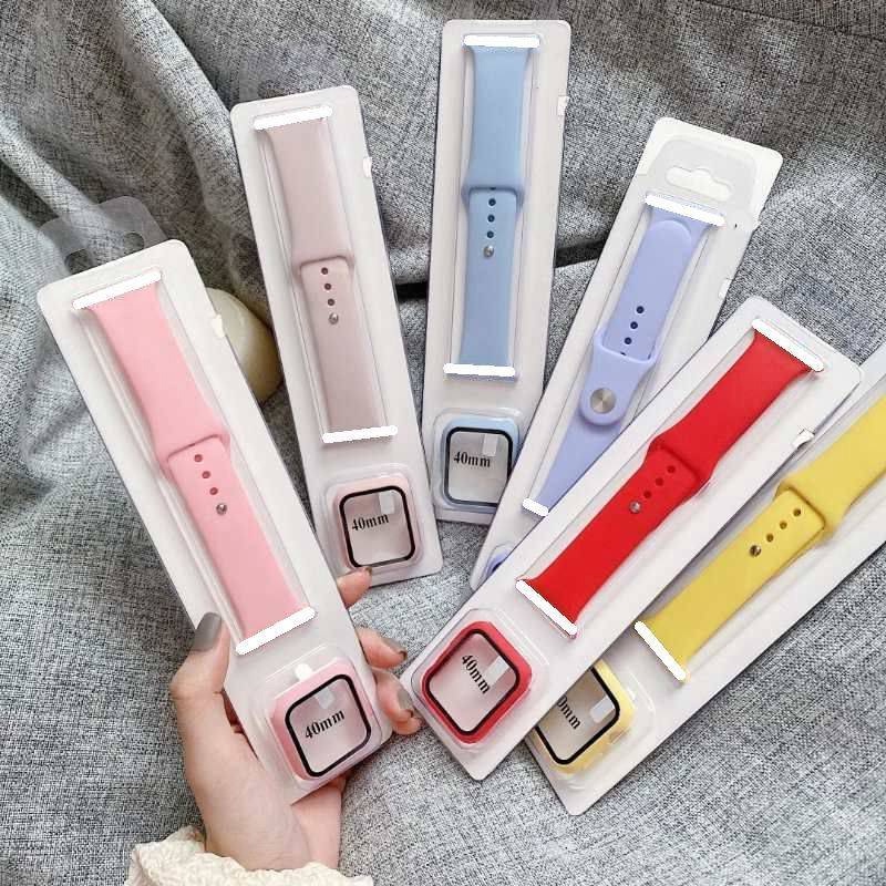 Kính Set Ốp Bảo Vệ + Dây Đeo + Ốp Bảo Vệ Cho Đồng Hồ Thông Minh 44mm 40mm 38mm 42mm 45 41 i Watch series7 6 5 4 3 se