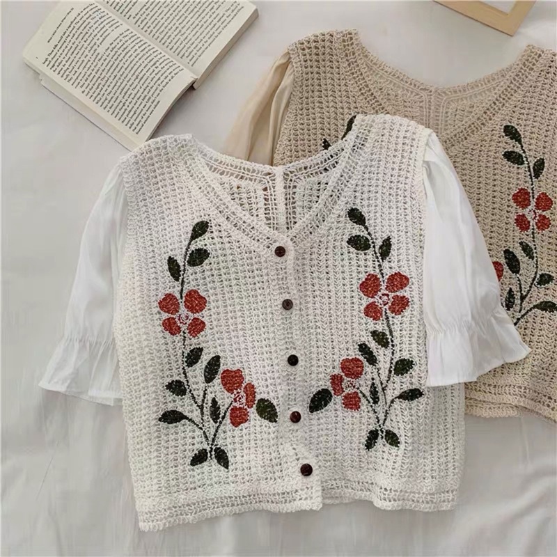 Áo Khoác Cardigan Ngắn Tay Họa Tiết Thêu Thời Trang Nữ Tính