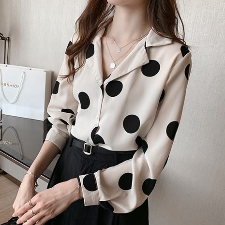 Áo voan họa tiết chấm bi phong cách Hồng Kông cổ điển thời trang  dành cho nữ