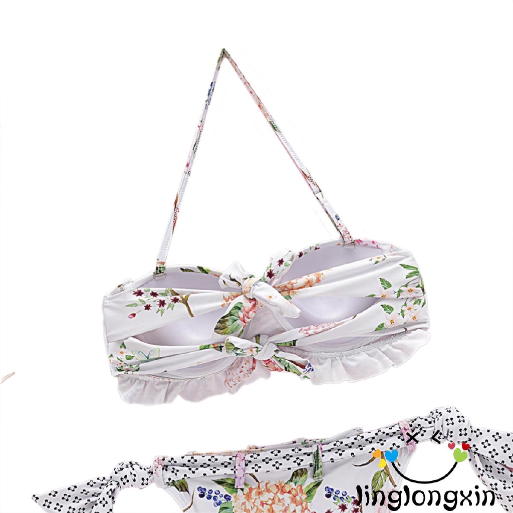 ❥A-❥-Women Floral Print Swimsuit Strap Top Thong Bikini Set | BigBuy360 - bigbuy360.vn