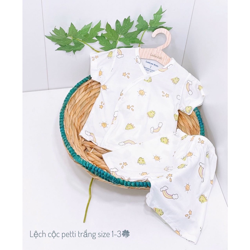 Bộ cộc tay petit cúc lệch Leeleekid cho bé sơ sinh họa tiết đáng yêu hàng chất lượng cao