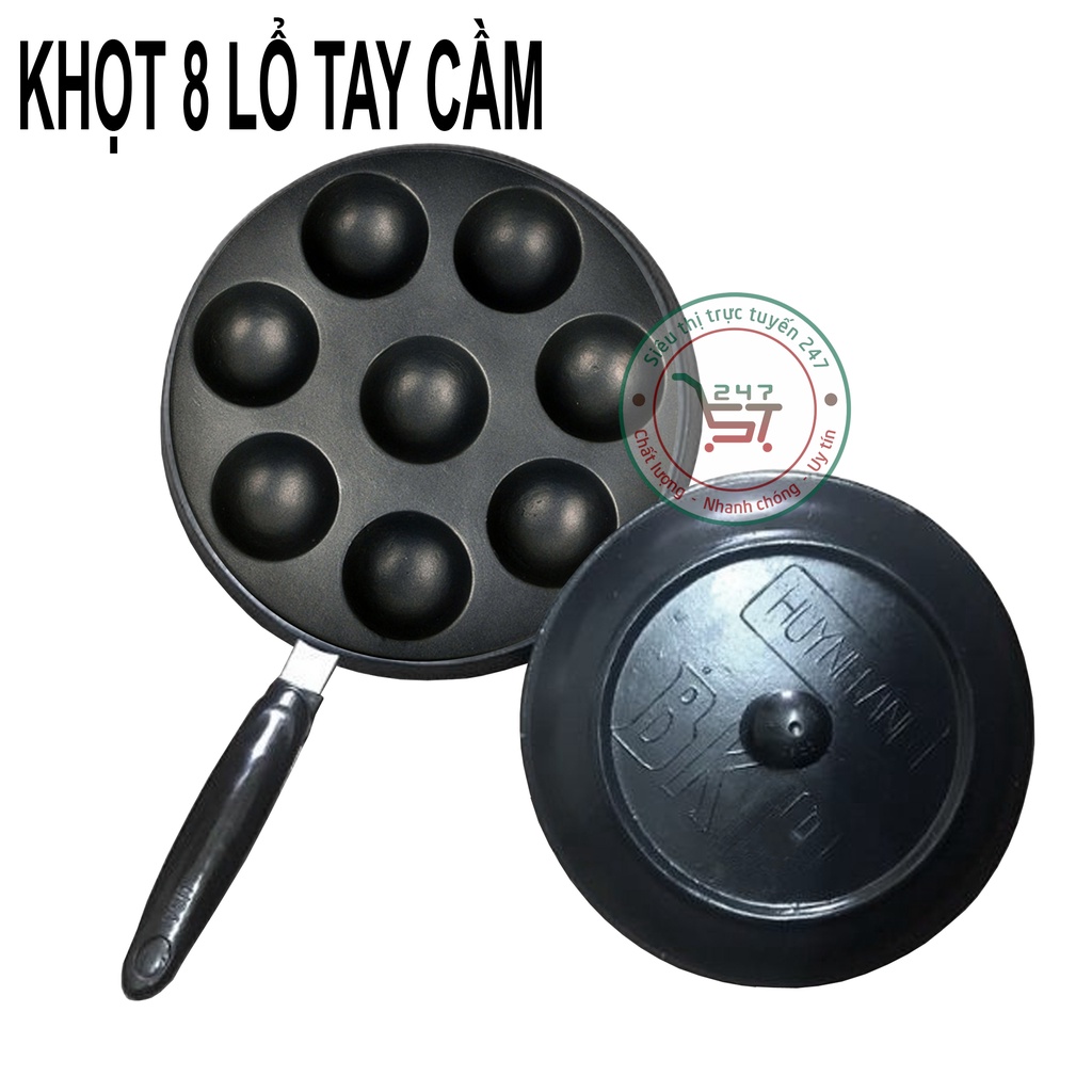 Chảo đổ làm bánh khọt bánh căn 8 lỗ tay cầm chống dính bếp hồng ngoại giá rẻ
