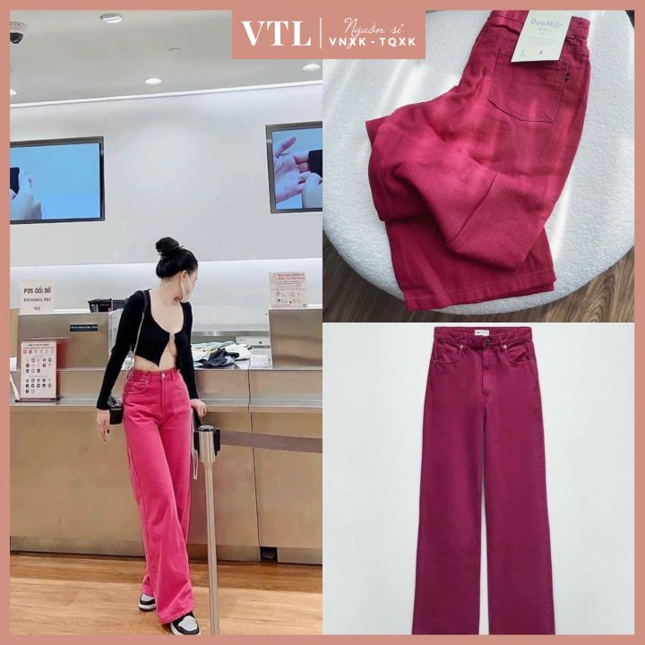 Quần jeans màu hồng mười giờ ống loe