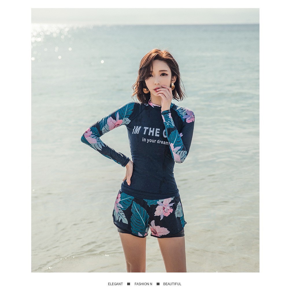 Đồ bơi nữ đẹp dài tay kiểu quần 2 lớp phối bông cực xinh | BigBuy360 - bigbuy360.vn