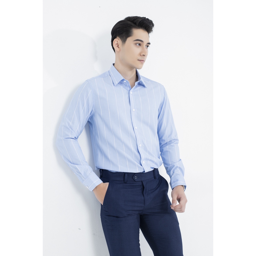 [MẪU MỚI] Áo sơ mi nam dài tay ARISTINO dáng Slim fit, họa tiết kẻ sọc xanh trắng tinh tế, nhã nhặn - ALS26901