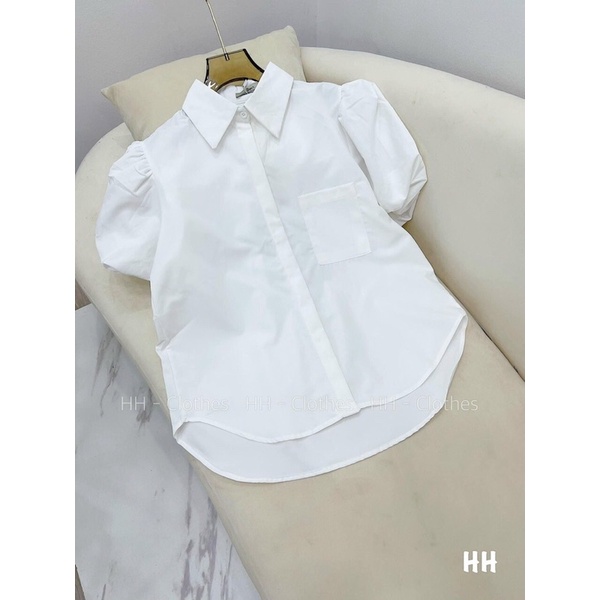Áo sơ mi BBR tay bồng kẻ sọc siêu xinh-Sơ mi cộc tay chuẩn ảnh
