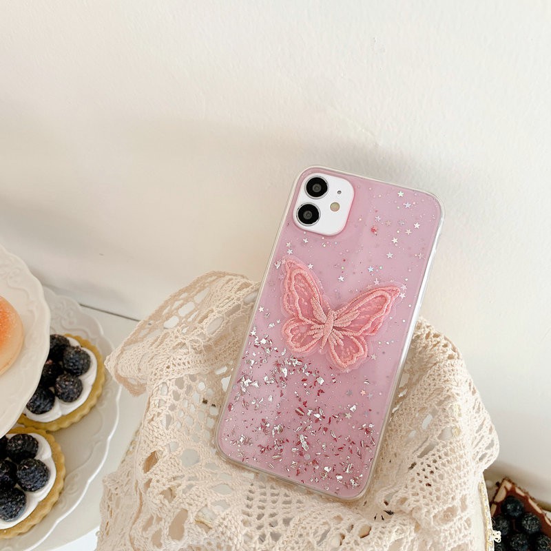 Ốp lưng Samsung A21S A20S A10S A9 A7 A6 J8 J6 J6+ J4 J4+ J5 J2 Prime Plus 2018 Starry Sky Sequin Glitter Lace Butterfly Soft Case