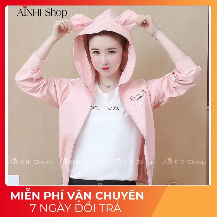 Áo Khoác Nữ ❤️FREESHIP❤️ Áo Khoác Dù Nữ Chống Nắng Xanh Tai Mèo Dễ Thương