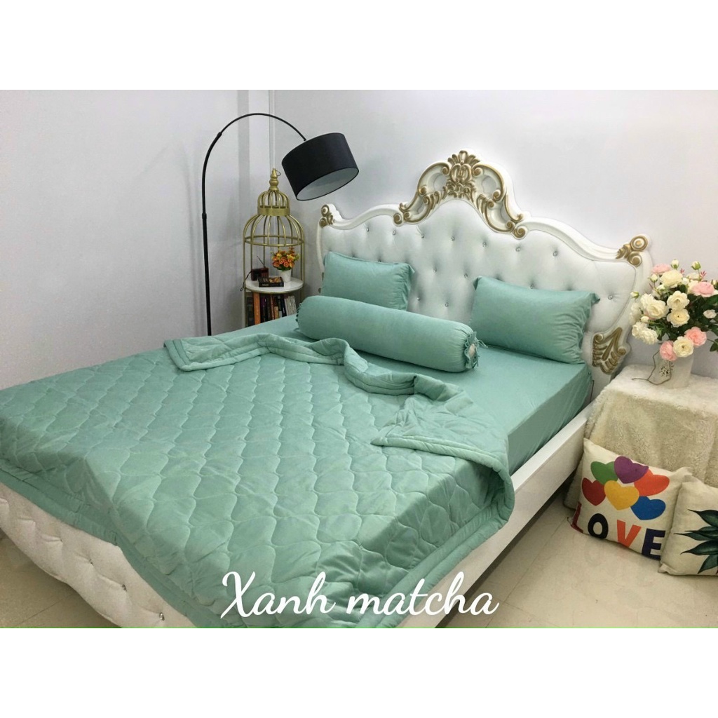 Bộ ga gối thun lạnh Hàn Quốc nhiều màu trơn tông xanh dương - LanhNguyenShop