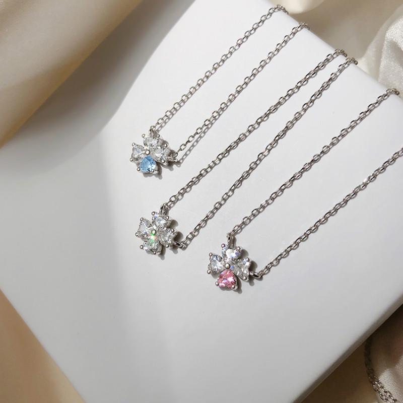 S925 Silver Clover Face Crystal Necklace