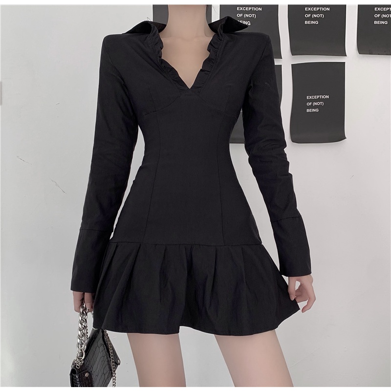 Set áo sơ mi và chân váy màu đen dáng ôm thời trang quyến rũ cho nữ