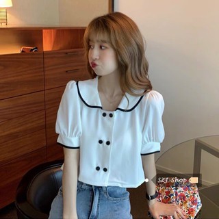 Áo kiểu croptop phối nút
