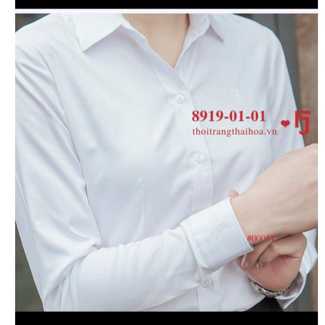Áo sơ mi nữ Thái Hòa trắng vải sợi tre mã 8919