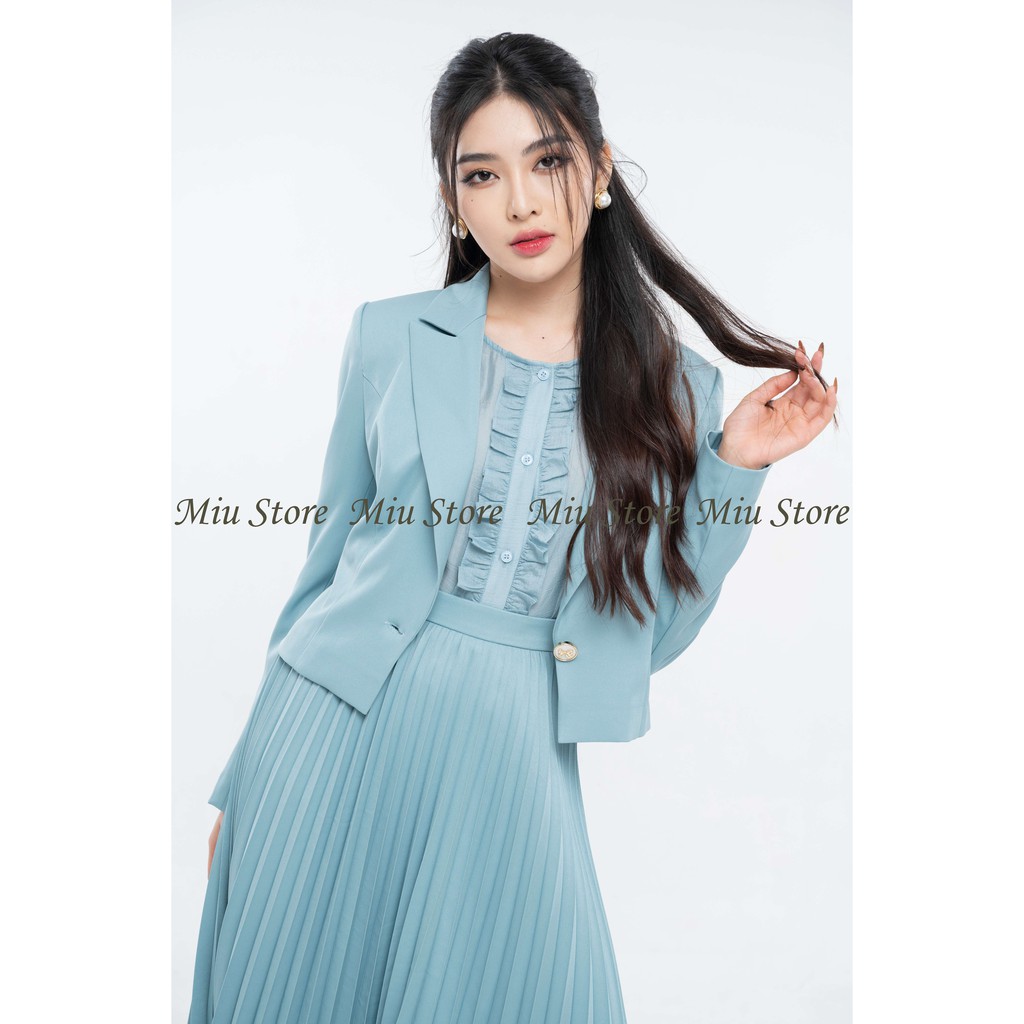 Set bộ vest nữ thiết kế công sở kèm chân váy dập ly xanh AVJ00013 | BigBuy360 - bigbuy360.vn
