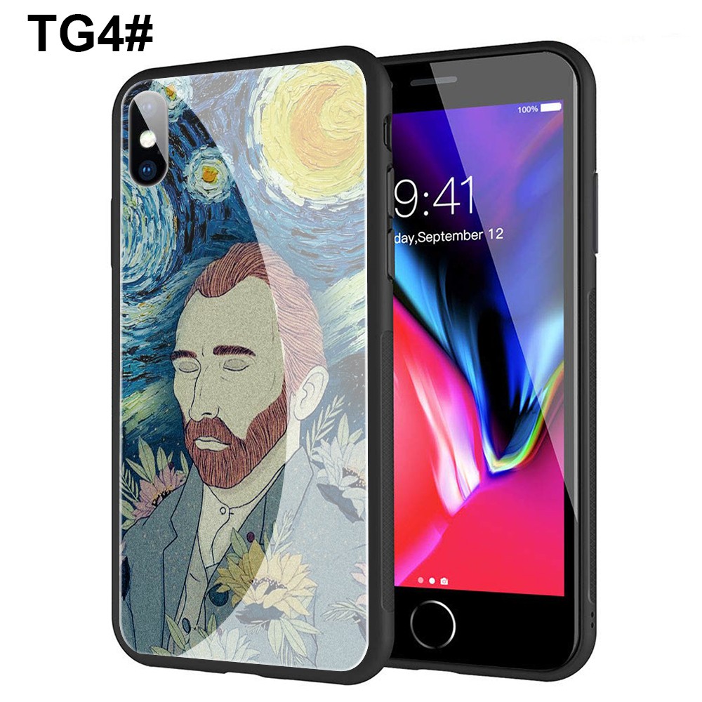 Ốp điện thoại kính cường lực họa tiết tranh Van Gogh Đêm đầy sao cho iPhone Xr Xs Max 7 8 6s 6 Plus 7+ 8+ 5 5s SE 2020