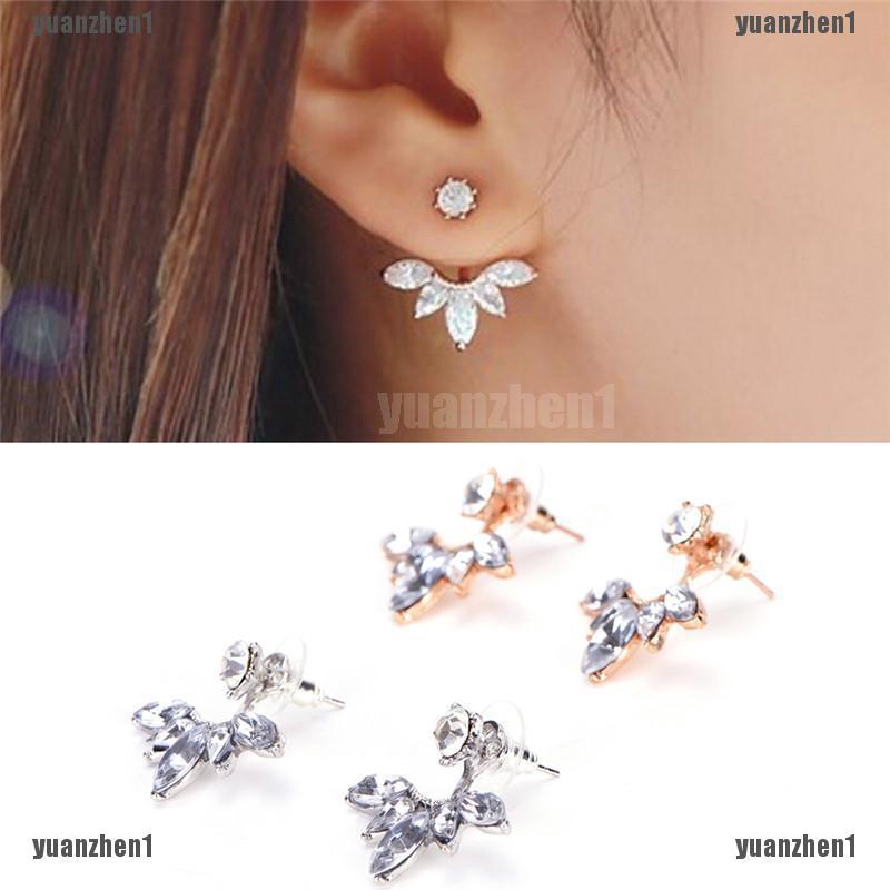 Bông Tai Hình Chiếc Lá Đính Đá Thủy Tinh Thời Trang