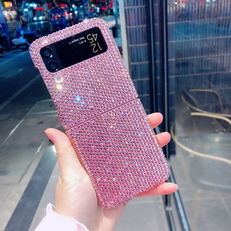 Bao Da Điện Thoại Nắp Gập Đính Kim Cương Lấp Lánh diy Cho samsung galaxy z flip 4g 5 4 3 flip3 flip4 5g Ốp