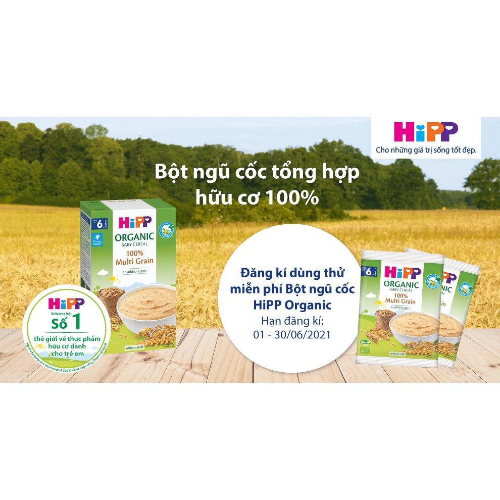 Hộp 2 Gói Bột Ăn Dặm Dinh Dưỡng Ngũ Cốc Tổng Hợp HiPP Organic Kèm 1 Thìa Ăn Dặm