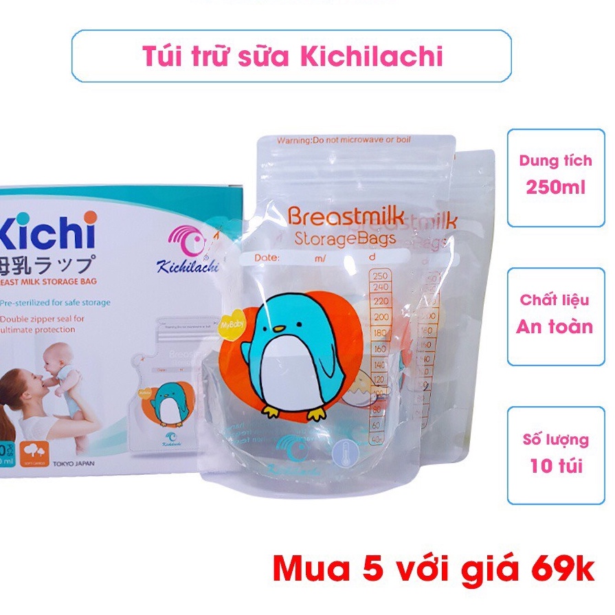 Túi trữ sữa KICHILACHI 250ml có vòi chắt không chứa BPA an toàn cho bé - 10 túi