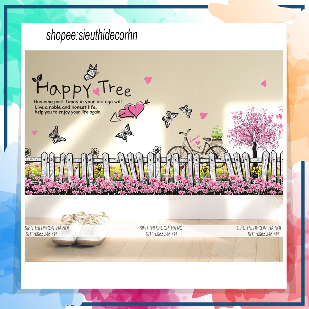 Decal dán chân tường RÀO HAPPY TREE AY9122. Decal dán tường trang trí phòng ngủ