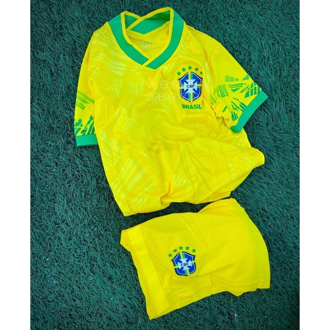 Set Bộ quần áo bóng đá Vải gai thái đội tuyển Brazil Áo vàng quần vàng 2022 2023