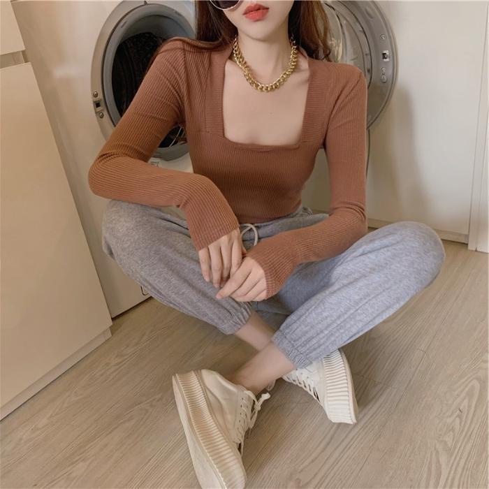 Áo len nữ dài tay phong cách hàn quốc len tăm dày cổ vuông tôn dáng cao cấp YUKAGO CC555229