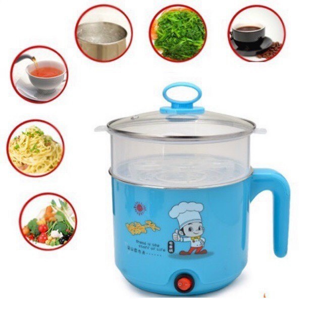 Nồi Lẩu Điện Đa Năng Chống Dính Vân Đá  ELECTRIC COOKER POT Shanban 24cm Kèm Hấp Inox Cao Cấp