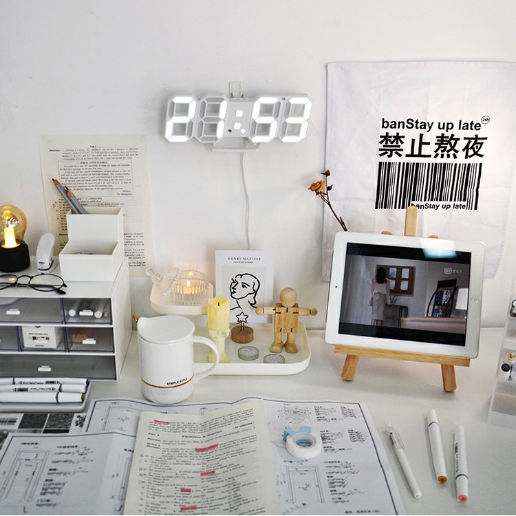 Đồng hồ LED thông minh Smart Clock, đồng hồ 3D trang trí Vintage Decor phòng ngủ kiểu Hàn Quốc