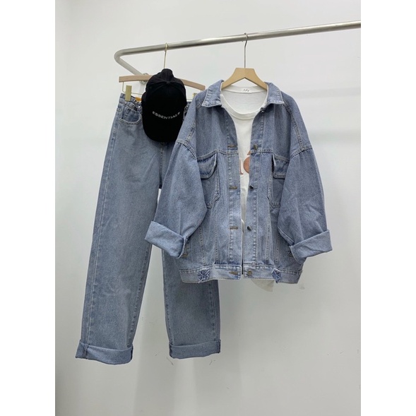 Áo JEAN nam, nữ trơn xanh rách viền hàng ảnh cận chất - sẵn