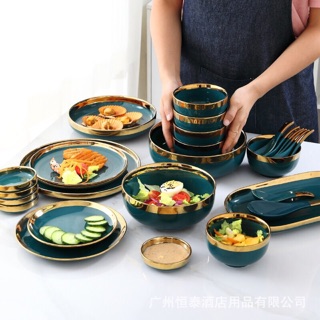 (hàng có sẵn )Bộ chén bát xanh 33 chi tiết sứ cao cấp Bắc Âu
