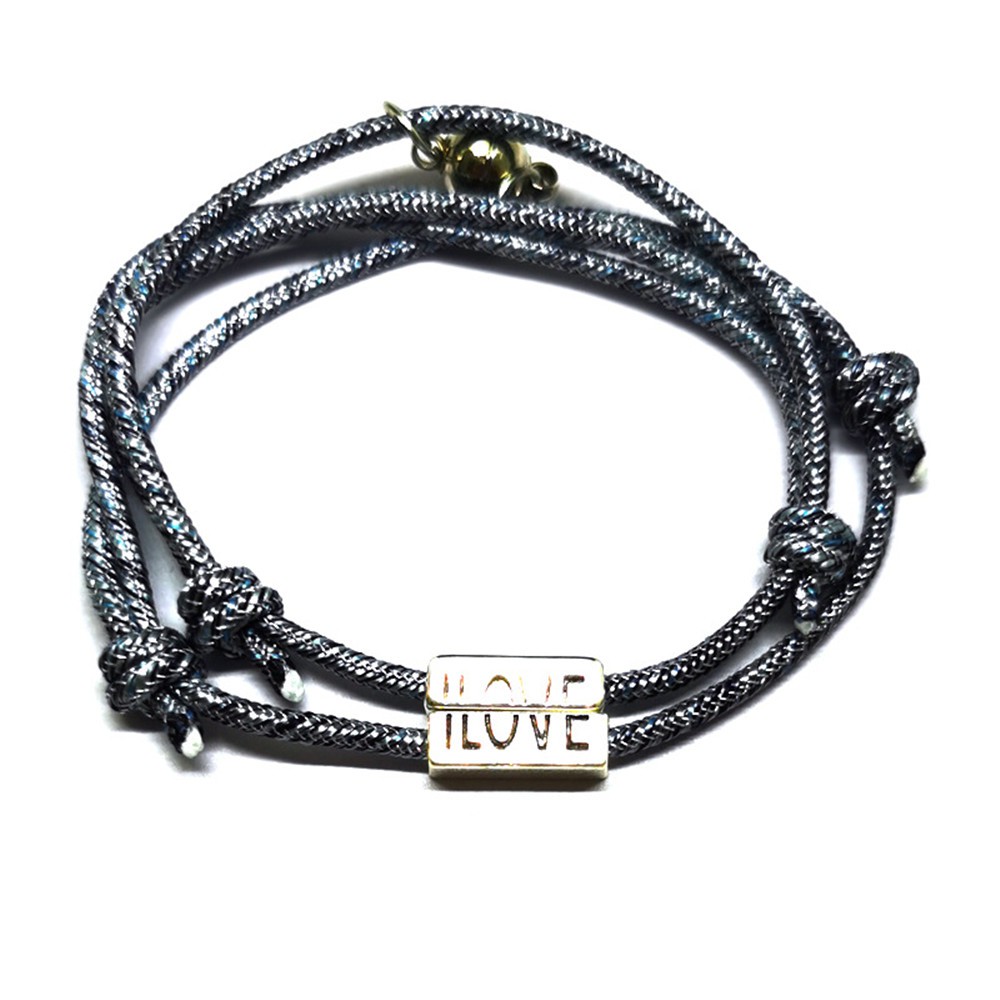 1 Cặp Vòng Tay Dây Bện Mặt Kim Loại Khắc Chữ Love Tokens