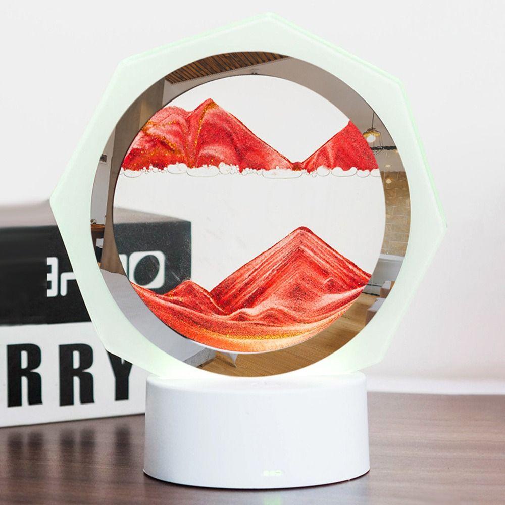 SUENIN Đèn Để Bàn Nghệ Thuật Chuyển Động Cát 3D Xoay 360 Độ Trang Trí Phòng Khách° Đồng Hồ Cát Hình Bát Giác 3D Xoay Được Trang Trí