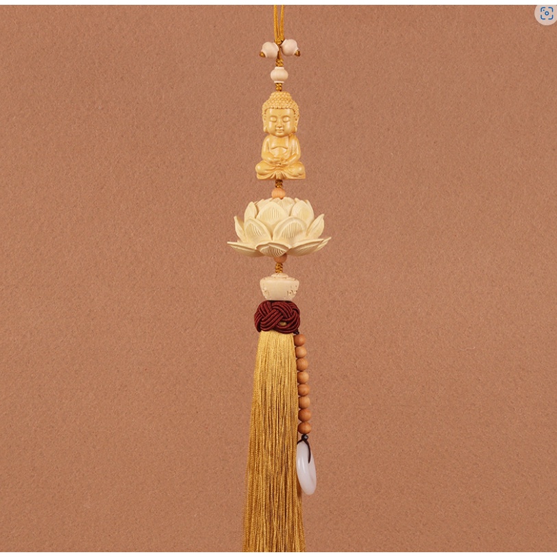 Dây Treo Khánh Phật Tọa Liên Hoa, Dây Treo Phật Sen Gỗ Hoàng Dương Trang Trí Ô Tô,Toả mùi thơm nhẹ