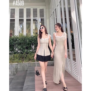đầm maxi 2 dây nút bọc - HÀNG THIẾT KẾ CAO CẤP