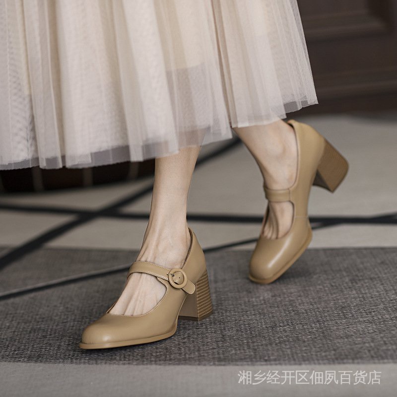 Giày Búp Bê Da Mũi Vuông Phong Cách Vintage Thời Trang Hè Thu 2022