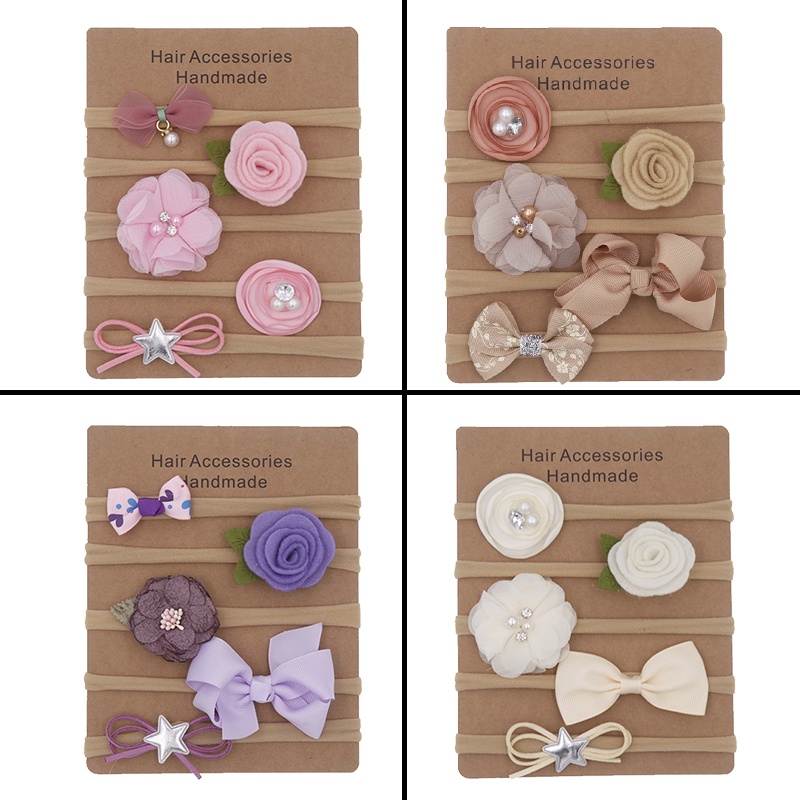 Set 5 Băng Đô Mềm Mại Đính Hoa Xinh Xắn Cho Bé Gái