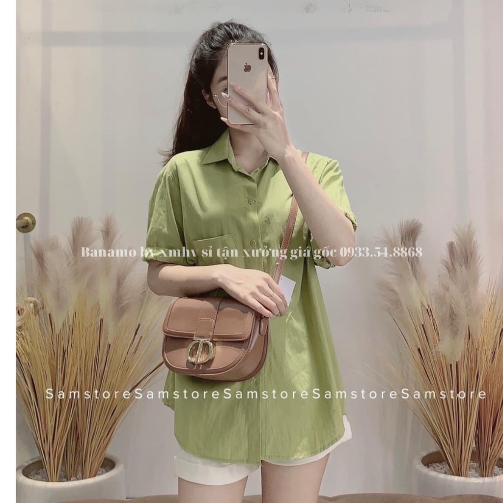 Áo sơ mi cộc tay 3 màu hàng thiết kế thời trang Banamo Fashion sơ mi cộc tay 3 màu 3932